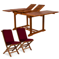 9-Piece Teak Extension Patio Table and Folding Dining Chairs Set with Cushions
