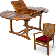 5-Piece Teak Oval Extension Table Stacking Chair Set with Cushions