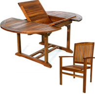 5-Piece Teak Oval Extension Table Stacking Chair Set