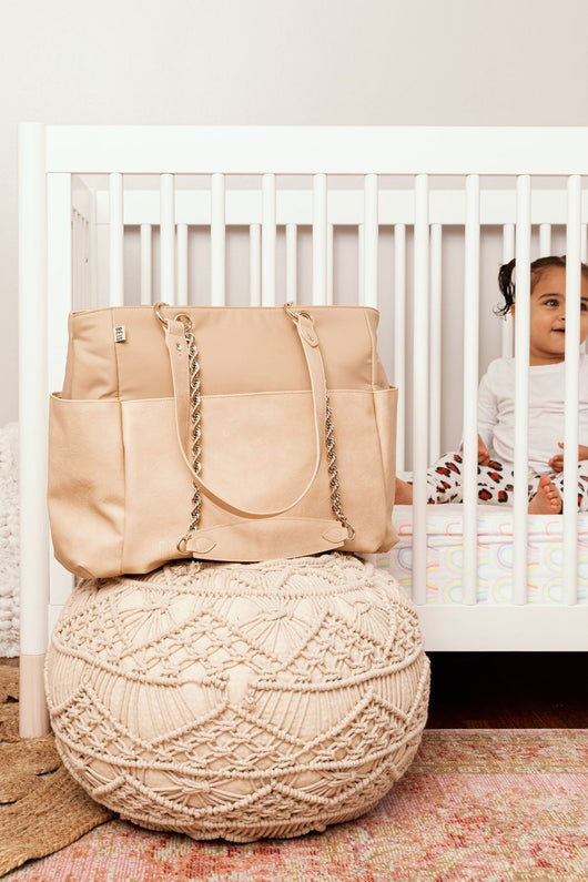 Diaper Bag in Beige with Stroller Caddy